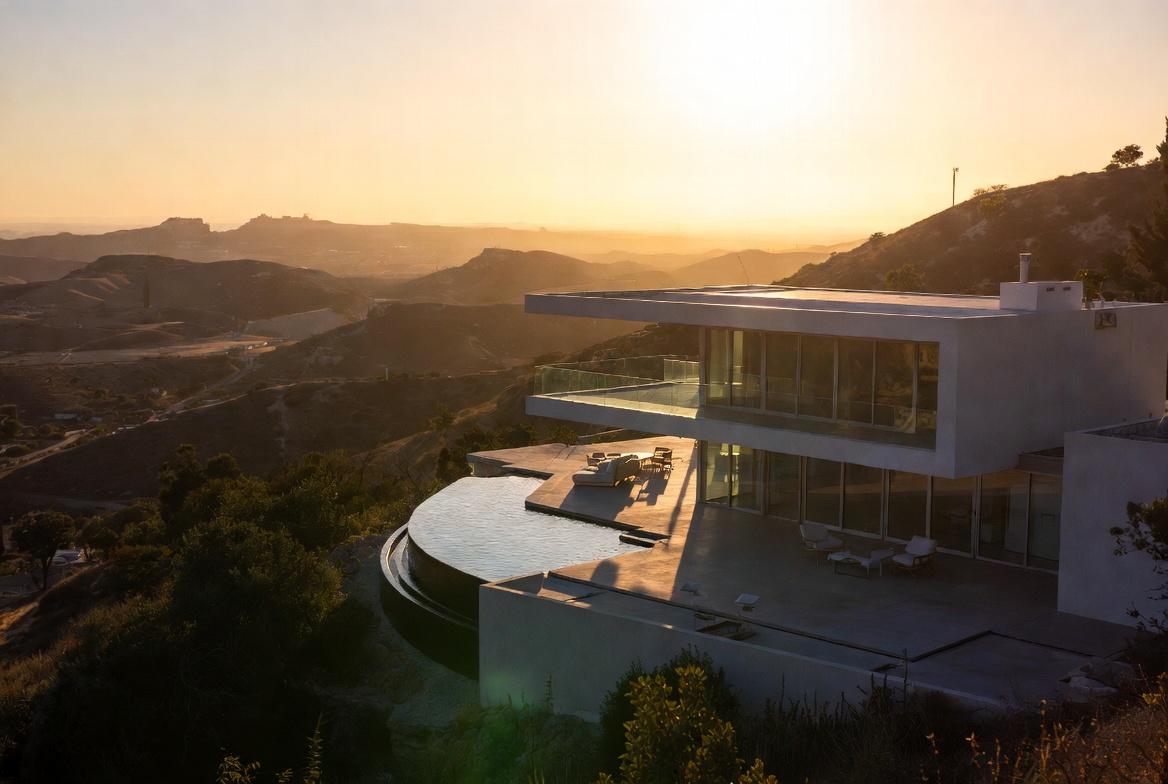 West Hills family estate at sunset